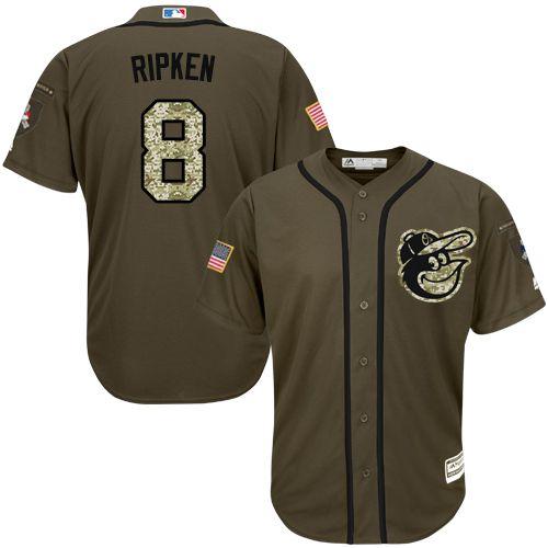 Orioles #8 Cal Ripken Green Salute to Service Stitched Youth MLB Jersey